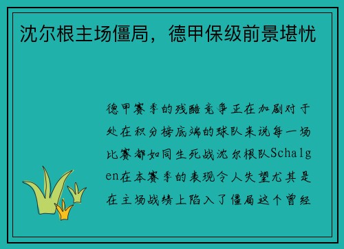 沈尔根主场僵局，德甲保级前景堪忧
